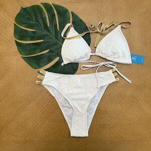 Cupshe White with Gold Strap Bikini - Small